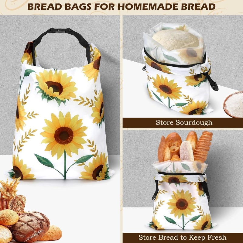 Revahope 2 Pack Reusable Bread Bags for Homemade Bread, 17"×13" Sourdough Bread Storage Bags with Bowl Cover - Keep Loaf Fresh and Easy to Wash(Sunflowers) - Image 2